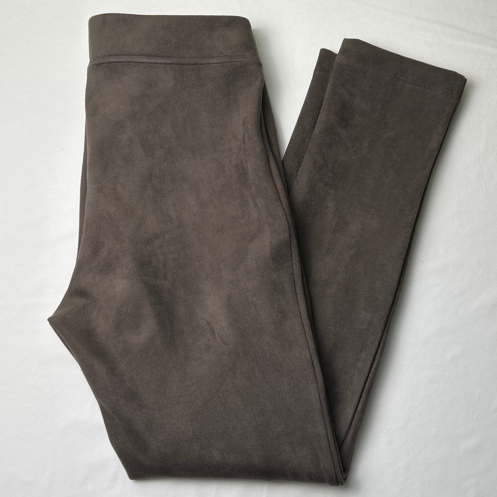Andrew Marc Women Mid Rise Faux Suede Leggings Taupe Size M Comfy Casual Elastic